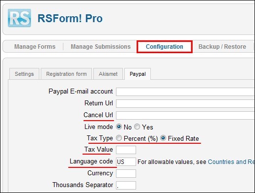 RSForm!Pro PayPal integration